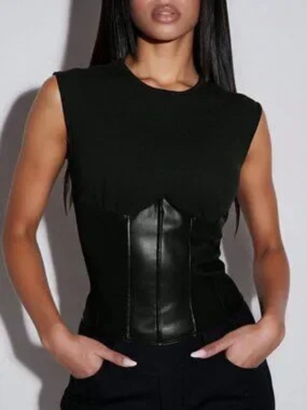 ZARA Black Casual Women's Slim-Fit Patchwork Tank Top